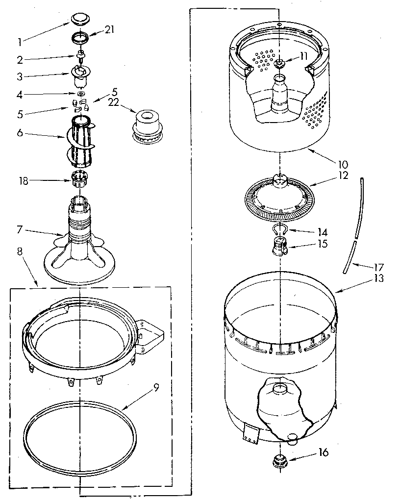 AGITATOR, BASKET AND TUB