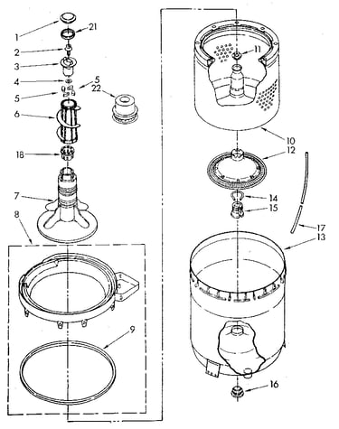 Agitator, basket and tub