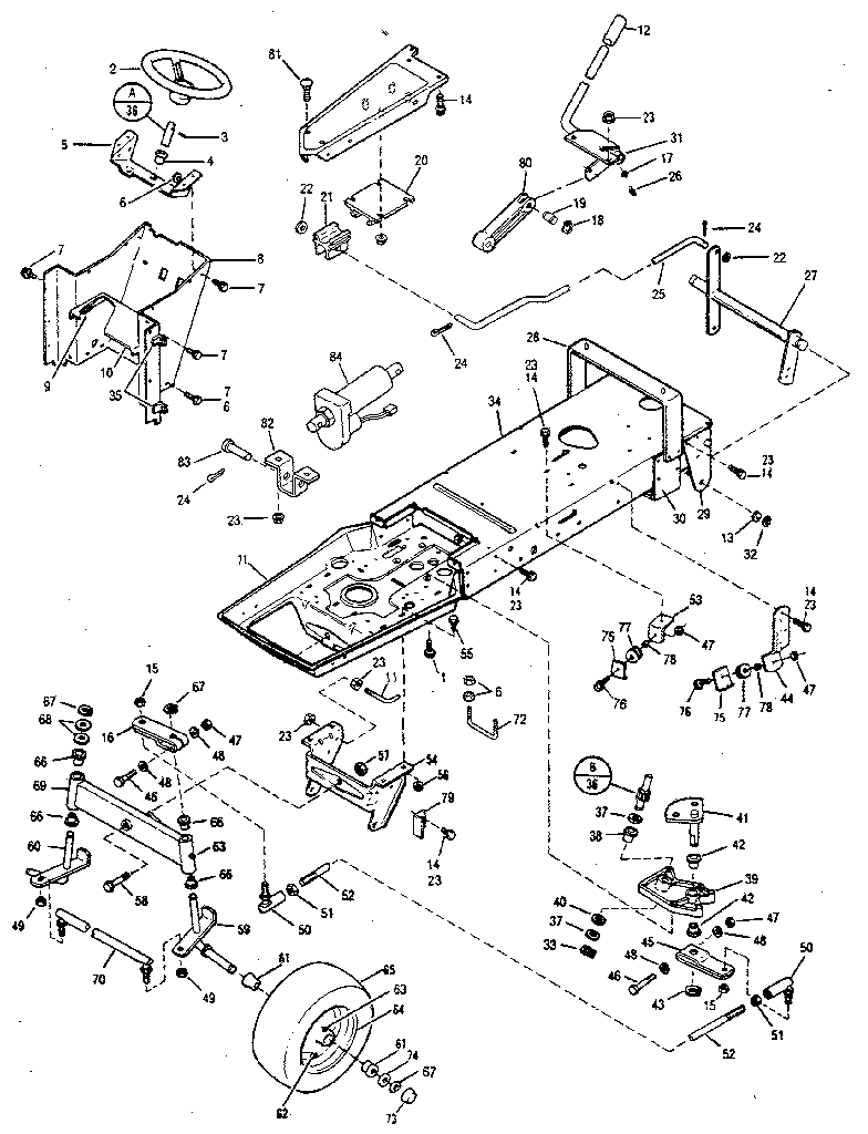 Frame, lift and steering assembly