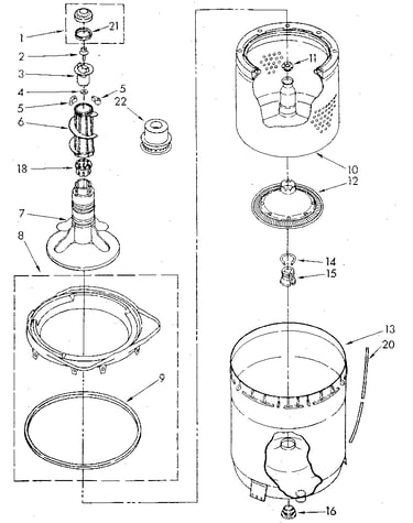 Agitator, basket and tub