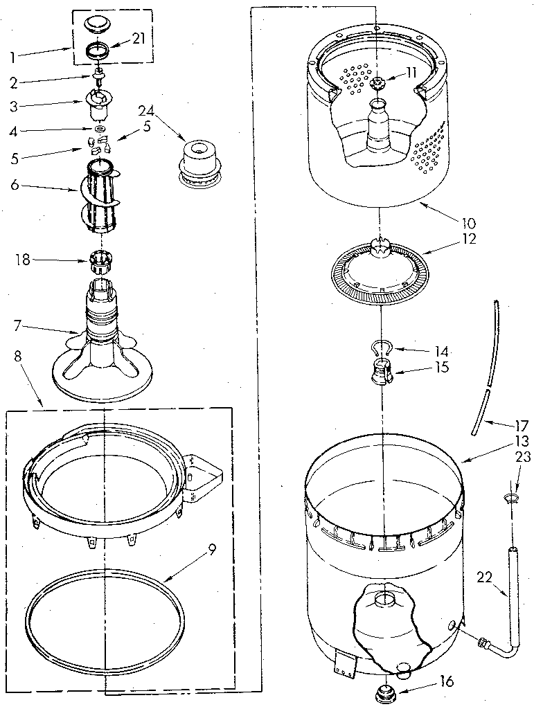 Agitator, basket and tub