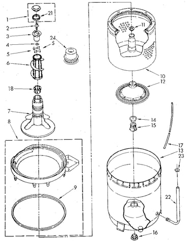 Agitator, basket and tub