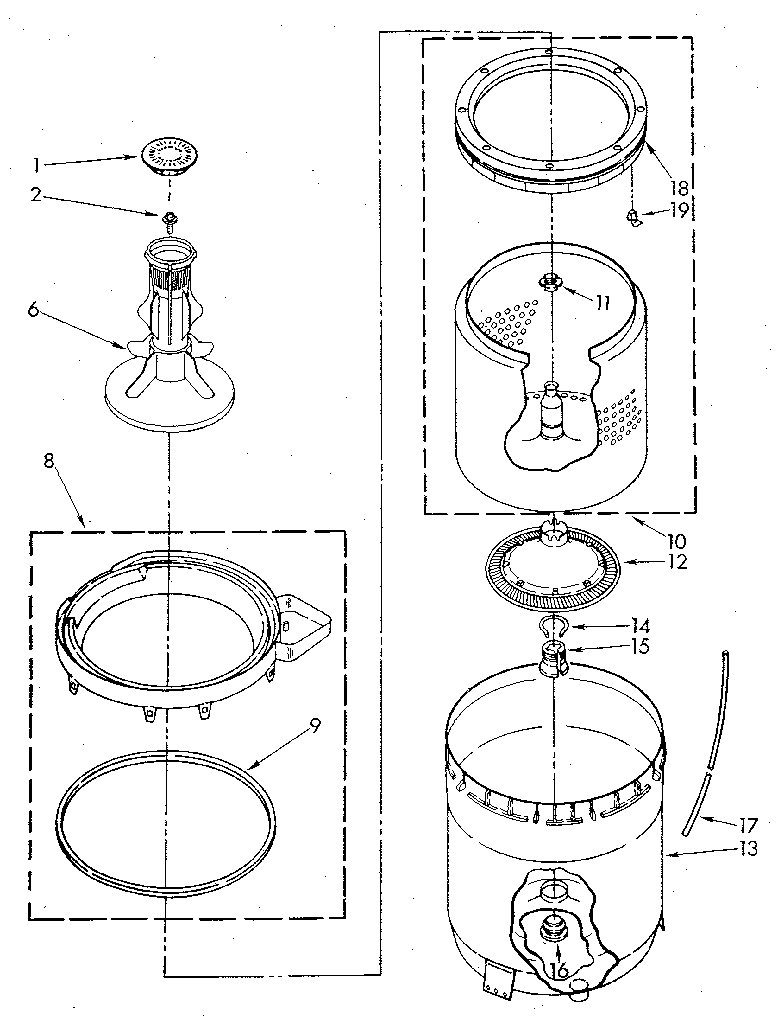 Agitator, basket and tub