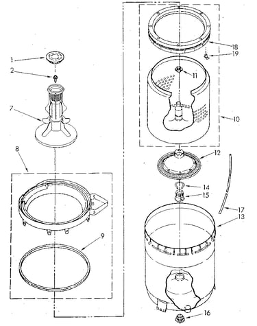 Agitator, basket and tub