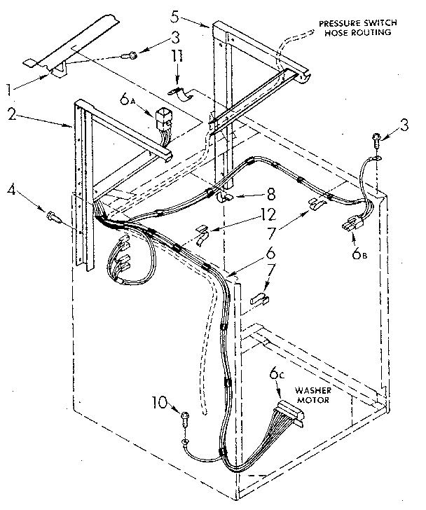 Dryer support and washer cabinet harness