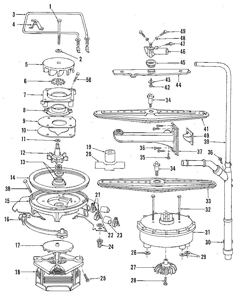 Motor, heater, and spray arm
