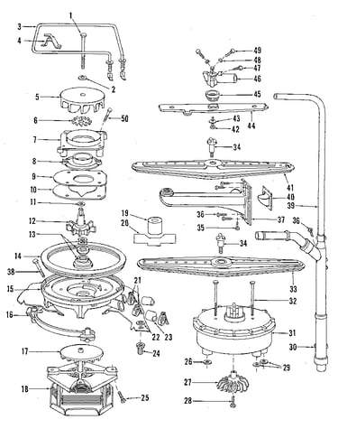 Motor, heater, and spray arm