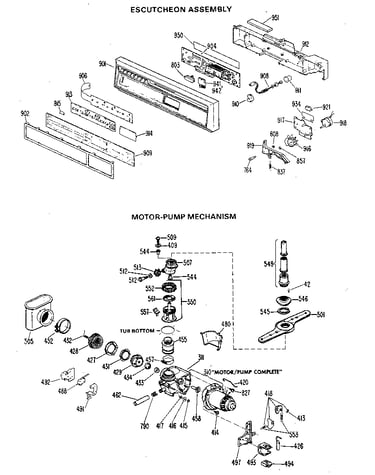Escutcheon and motor-pump assembly