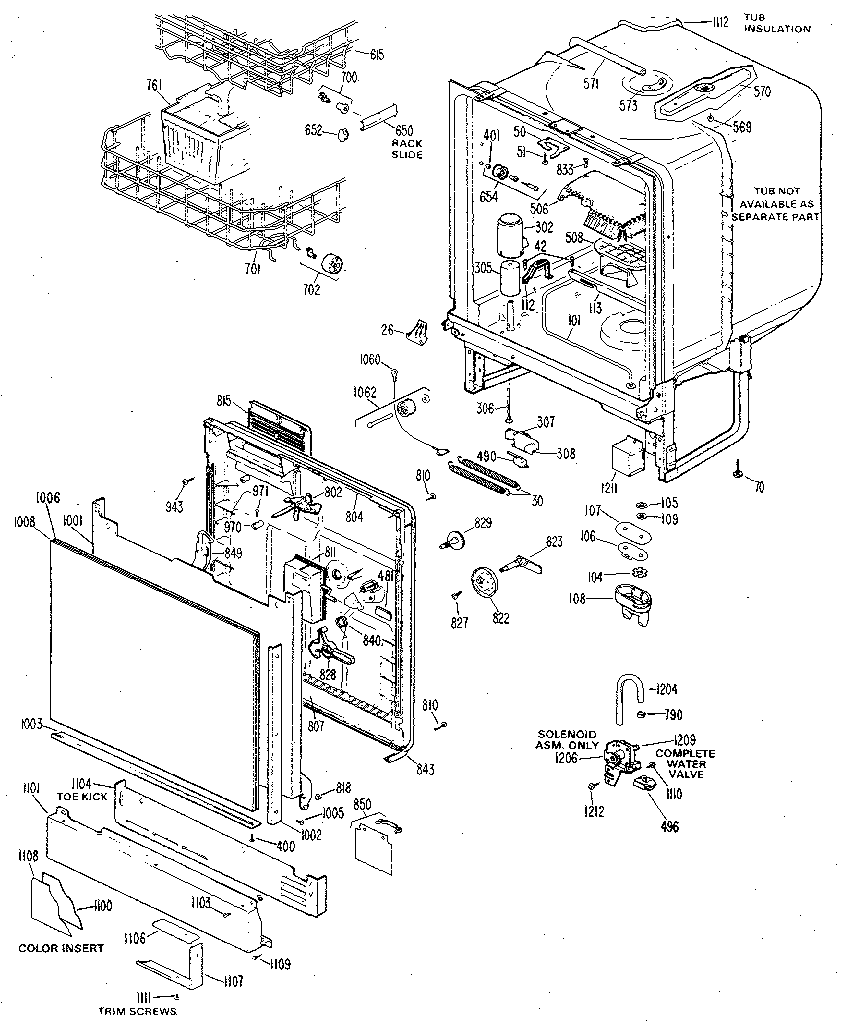 Tub and door assembly