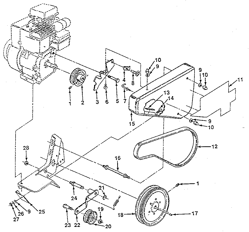 Detail "b" - belt guard and pulley assembly