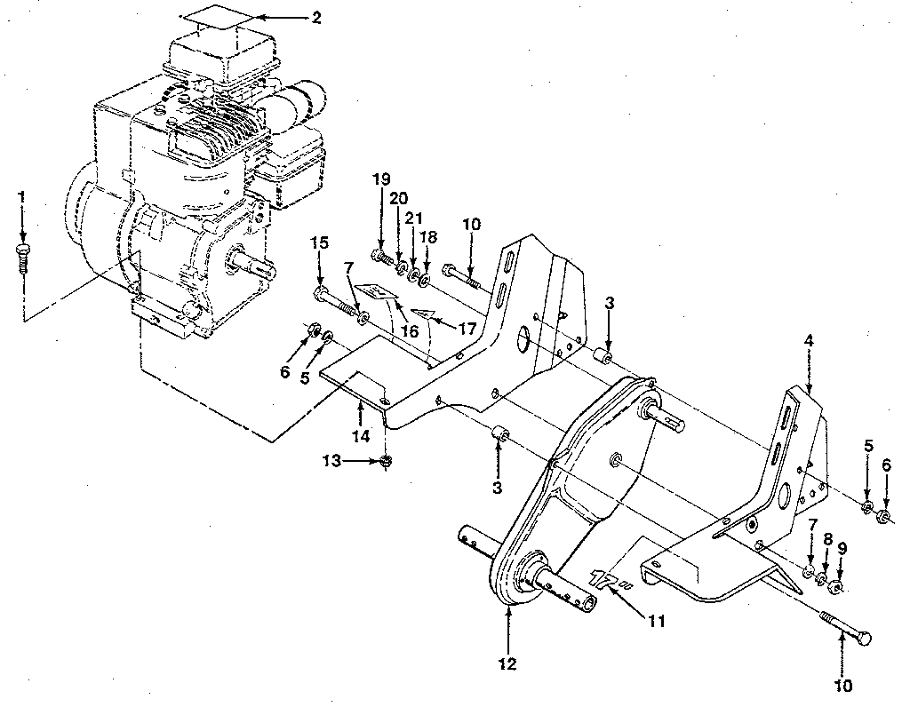 Detail "e" - transmission and tine shield assembly