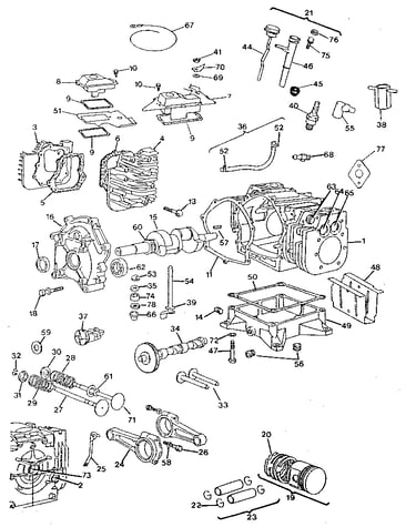 Cylinder, crankshaft and engine base