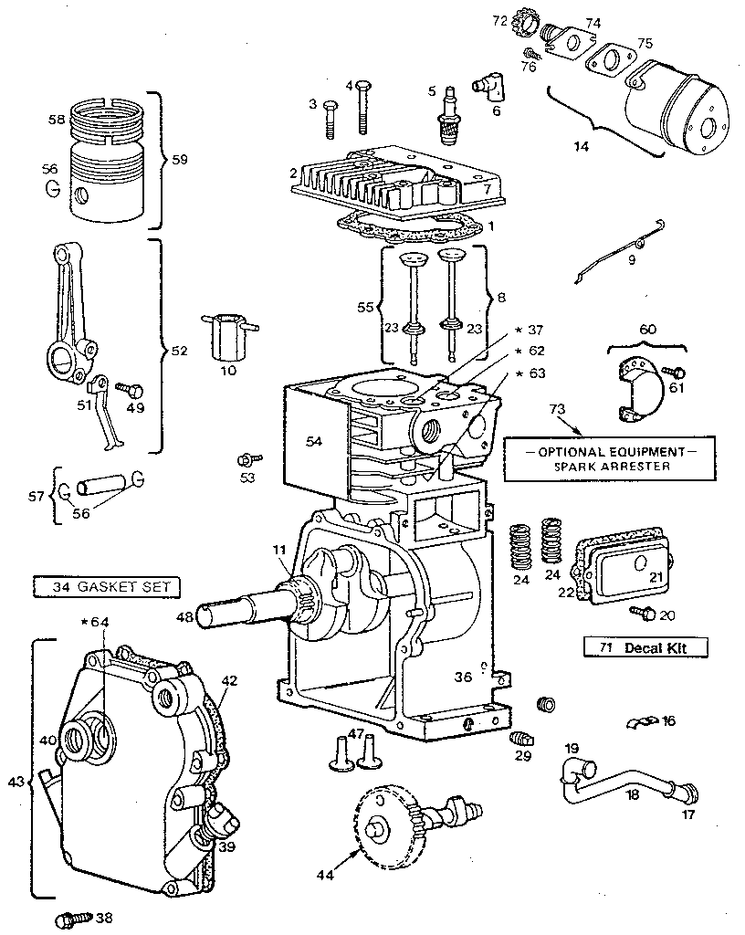 Detail "c" - engine, internal parts