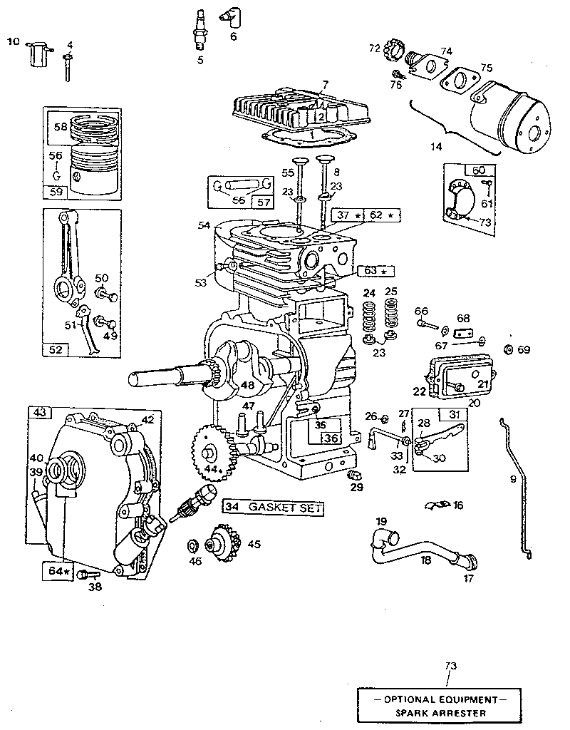 Detail "c" - engine, internal parts