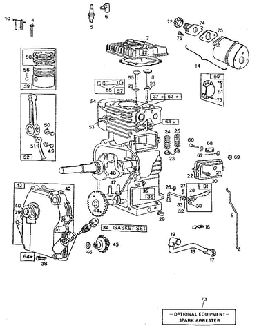 Detail "c" - engine, internal parts