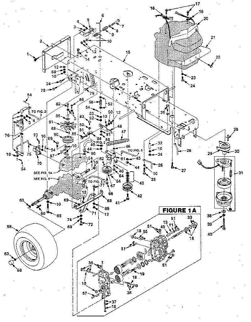 FIG. 1 FRAME, TRANSAXLE AND ENGINE