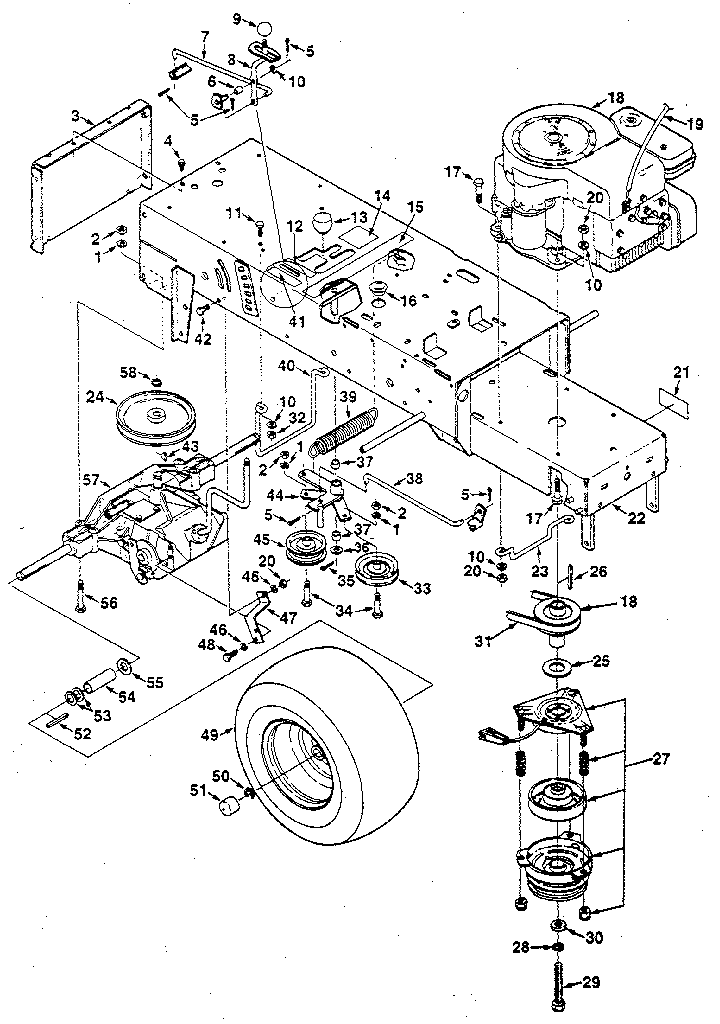 Frame transaxle and engine