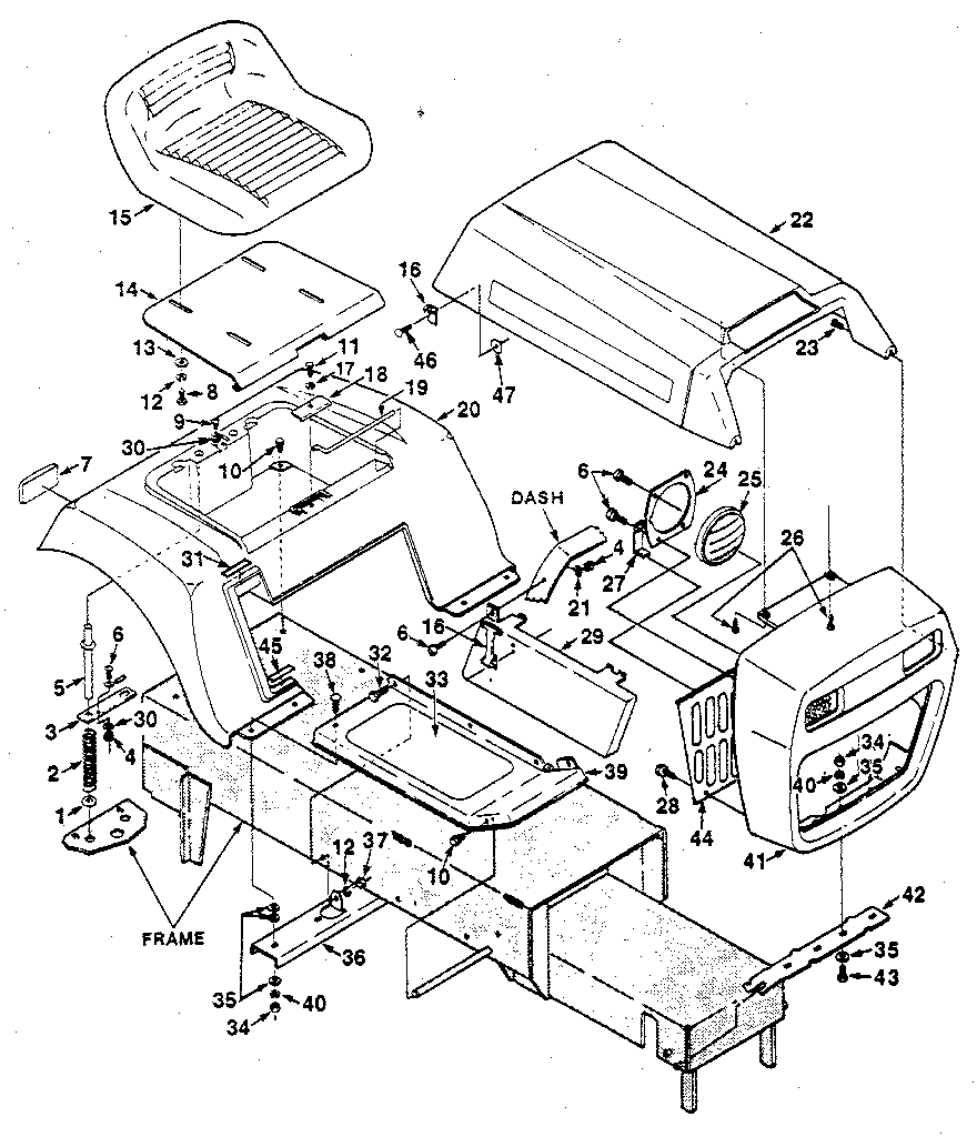 Cowlings, rear fender and seat assembly