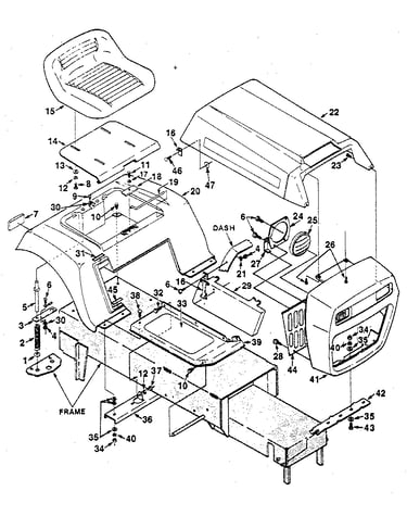 Cowlings, rear fender and seat assembly
