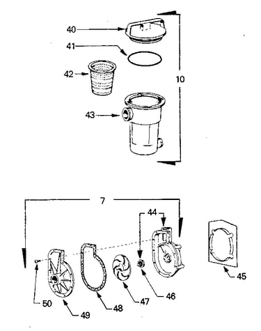 Pump, hair, and lint pot assemblies