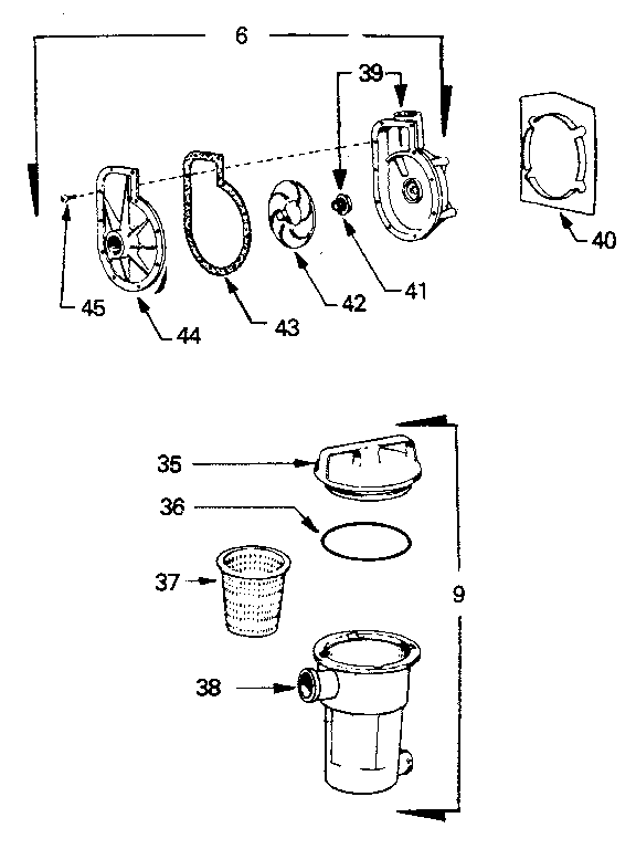 Pump, hair, and lint pot assemblies
