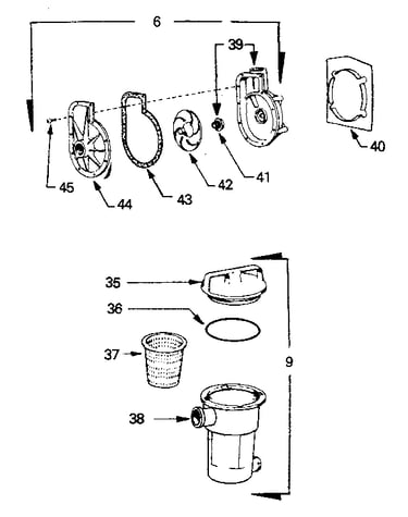 Pump, hair, and lint pot assemblies