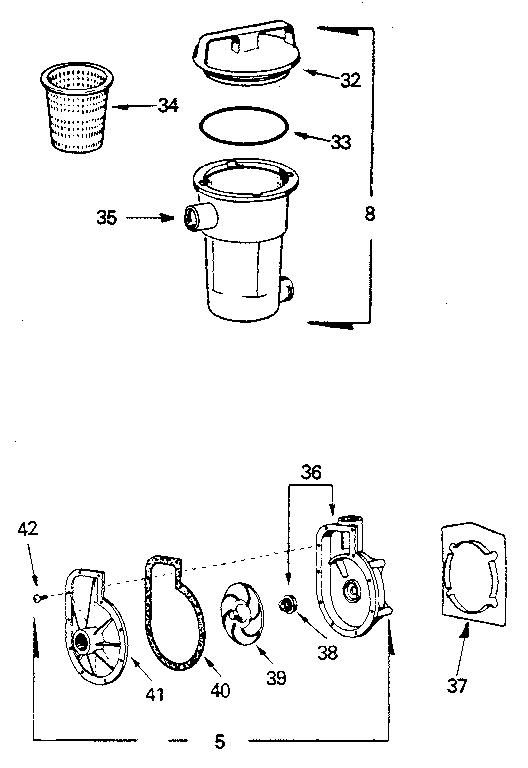 Pump, hair, and lint pot assembly