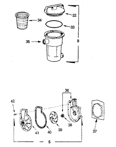 Pump, hair, and lint pot assembly