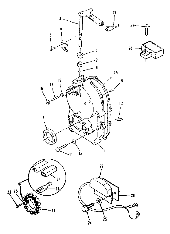 GEARCASE, IGNITION CONTROL ALTERNATOR AND REGULATOR