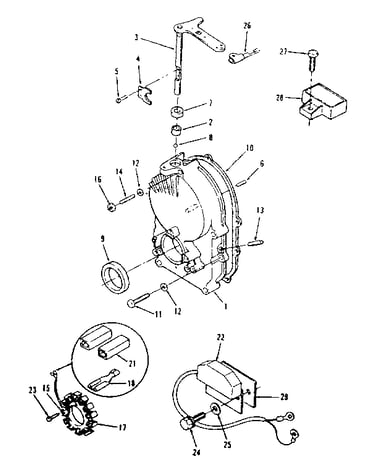 Gearcase, ignition control alternator and regulator