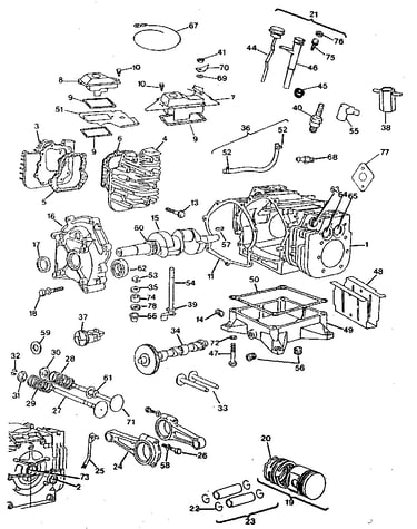 Cylinder, crankshaft and engine base