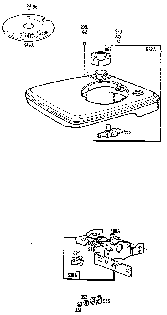 Carburetor control plate and fuel tank