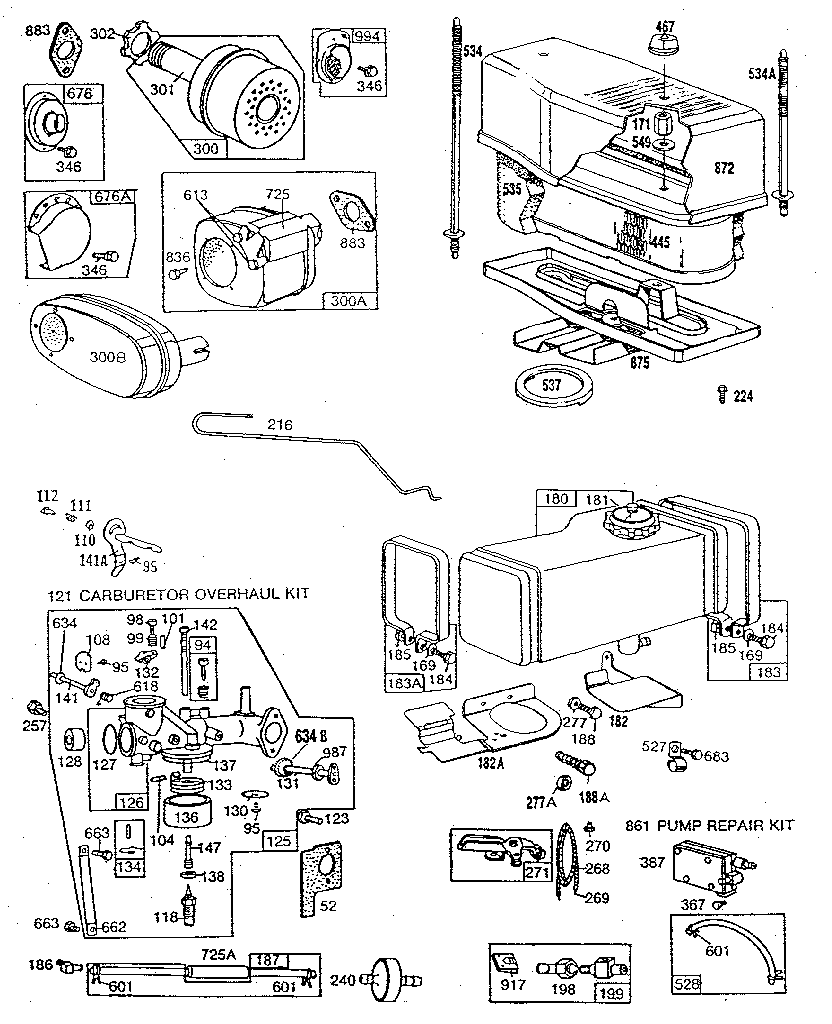 Fuel tank, carburetor, and air cleaner assembly