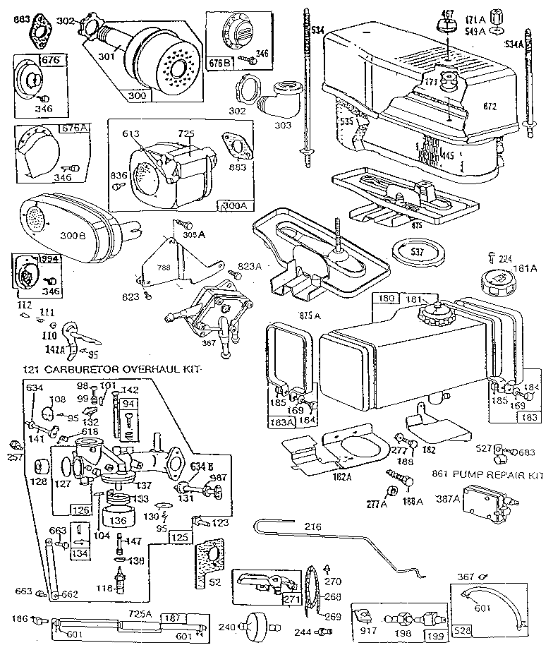 Fuel tank, carburetor, and air cleaner assembly