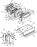 Doors, latch mechanism and drawer assemblies