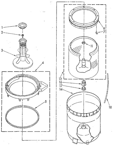 Agitator, basket and tub