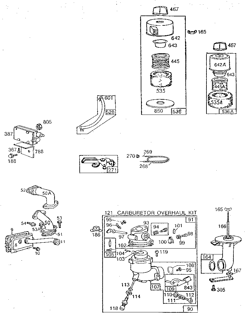 Air cleaner assembly and carburetor overhaul kit