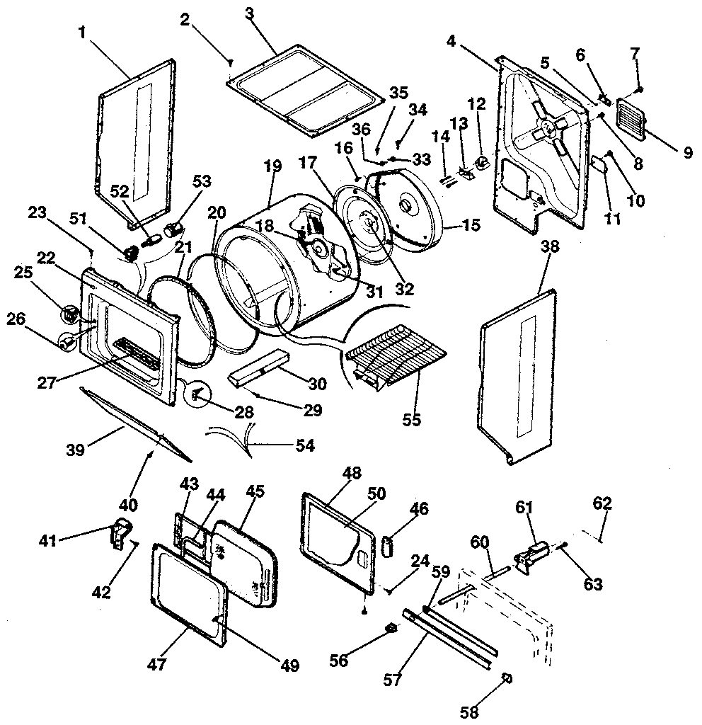 Dryer-cabinet, drum, heater
