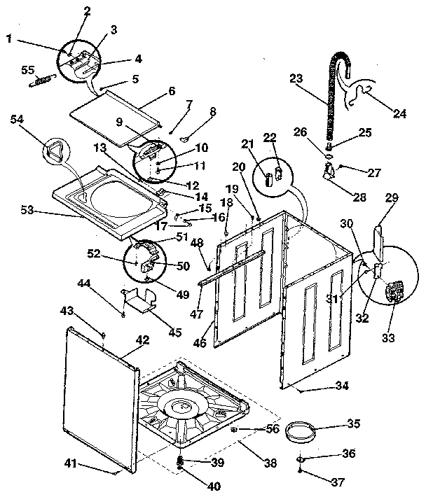 Washer-cabinet, top panel, base