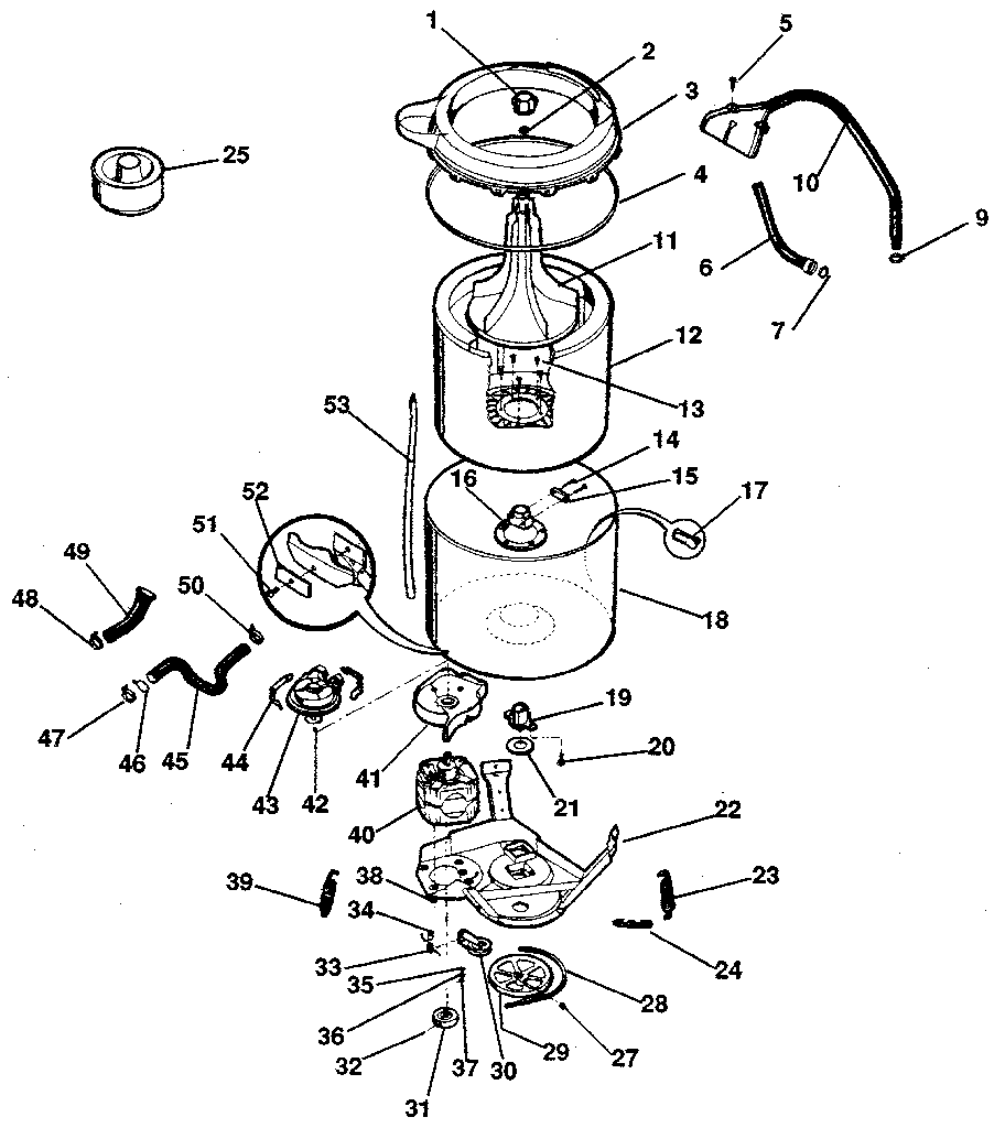 Washer-tubs, hoses, motor