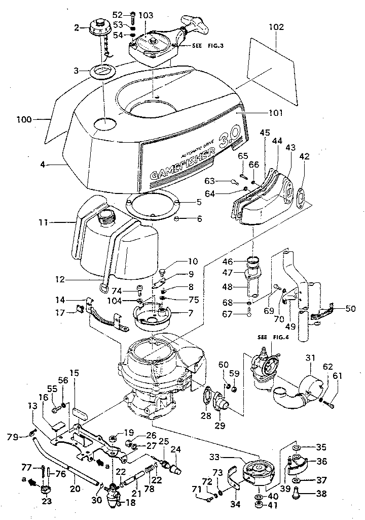 Tank, clutch & muffler