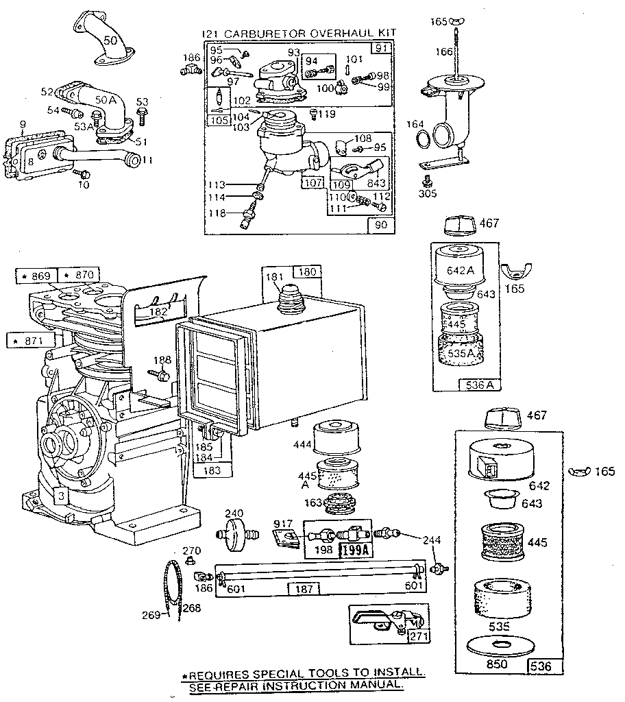 Air cleaner, carburetor, and fuel tank assembly