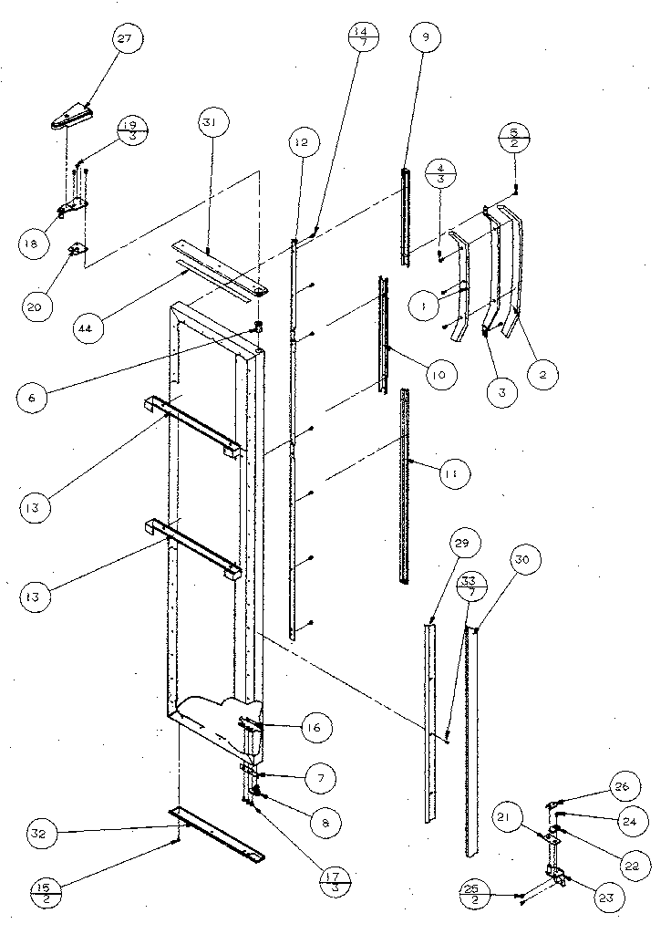 Freezer door, hinge, and trim