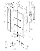 Refrigerator door, hinge, and trim