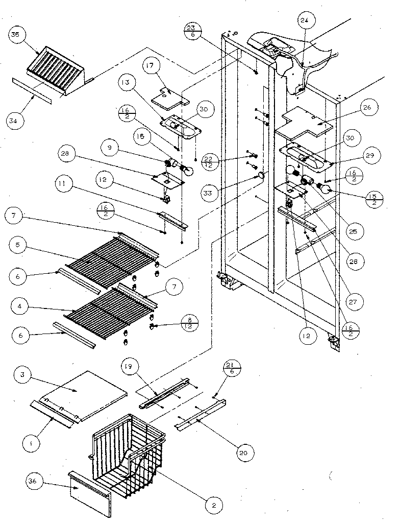 Freezer shelving and refrigerator light
