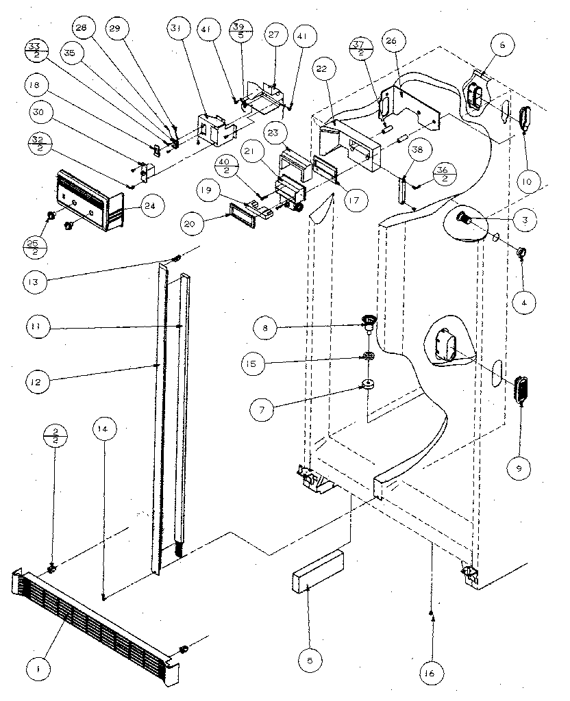 Refrigerator/freezer controls and cabinet