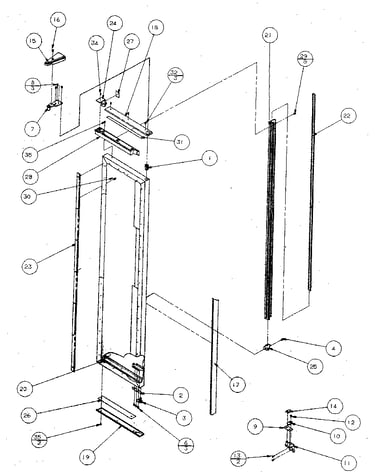 Freezer door, hinge, and trim