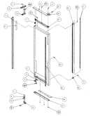 Refrigerator door, hinge, and trim