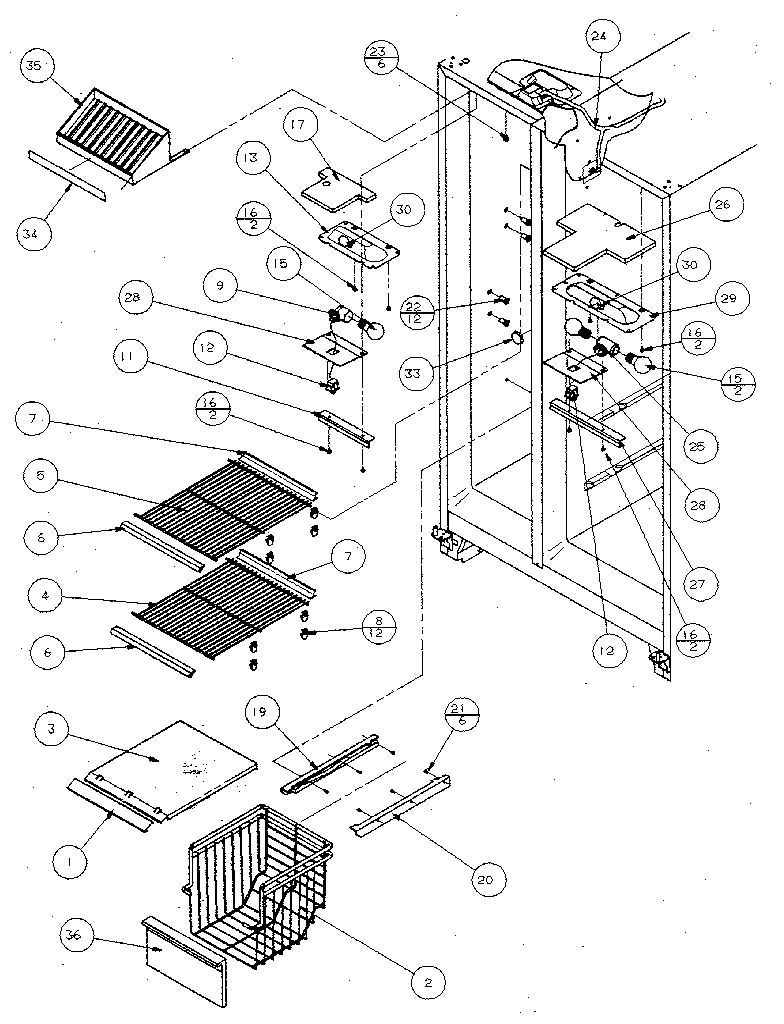 Freezer shelving and refrigerator light