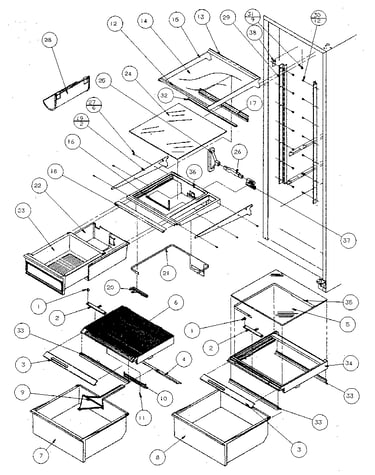 Refrigerator for shelving and drawers